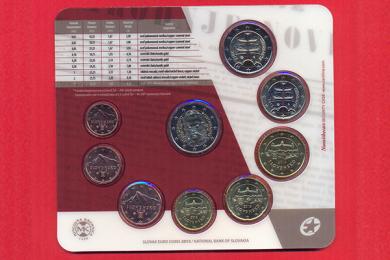 Sada slovenských obehových euromincí v jednotnom balení, s dvojeurovou mincou vydanou pri príležitosti 200. výročia narodenia Ľ. Štúra v roku 2015